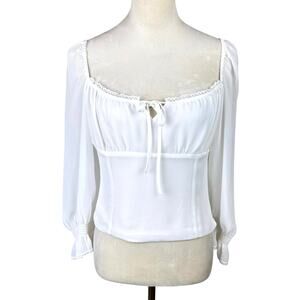 Aritzia Wilfred Duke Blouse White Sheer Long Sleeve Cropped Smocked Peasant Top